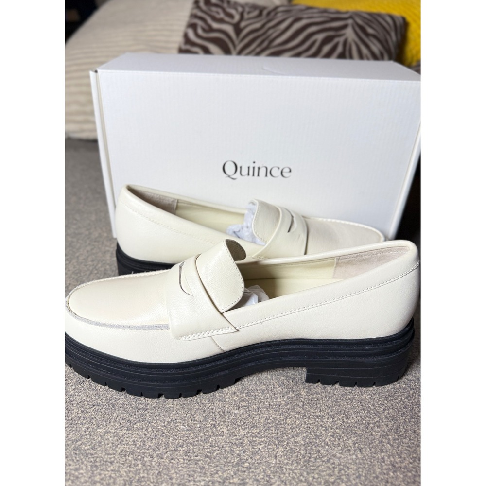 Quince Italian Leather Lug Sole Loafer Bone Cream Off White Womens 7 NEW - Picture 2 of 7